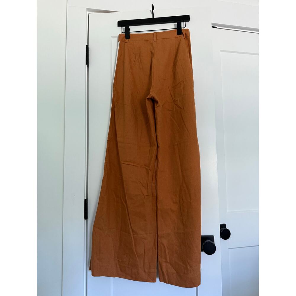 $525 New L’agence Linen Blend Gavin Wide Leg Trousers - Ginger Ivory Stripe - 2 - Picture 5 of 9